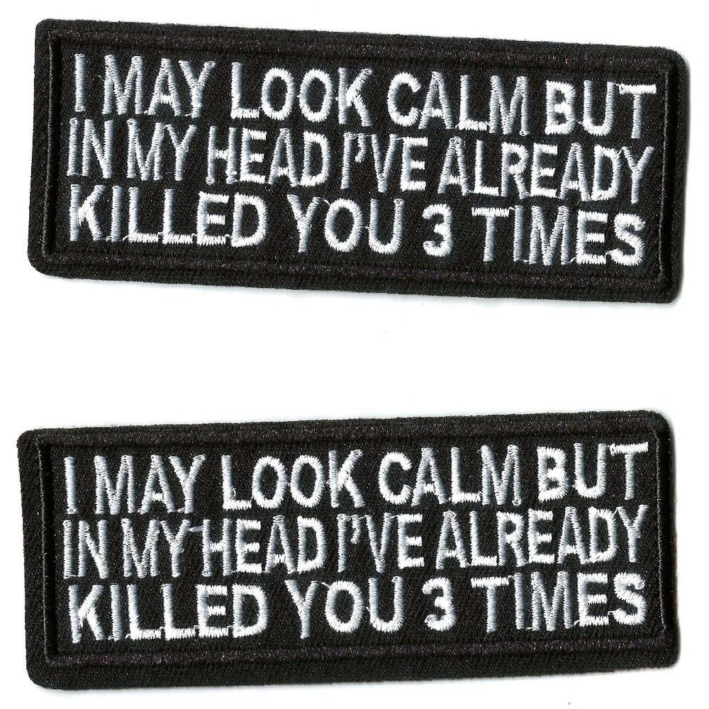 NEW 2-PACK NOVELTY PATCHES QUOTE PHRASE BADGES EASY IRON-ON FABRIC BADGES